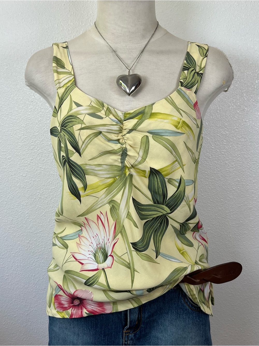 Floral Ruched Front Tank Top in Light Yellow
